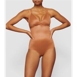 New SKIMS Brief Bodysuit with Snaps Light Compression Shapewear Size Large Bronz